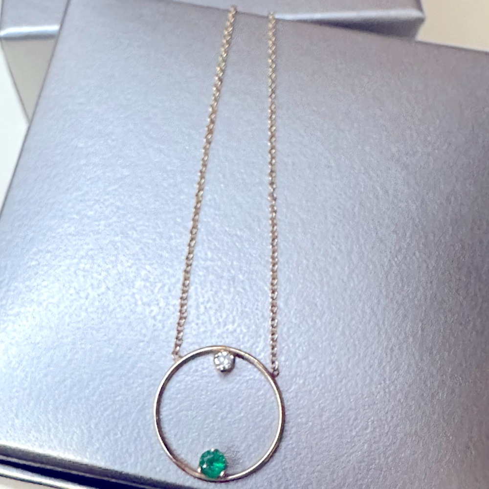 Zoe Chicco diamond and emerald pendant necklace 18”